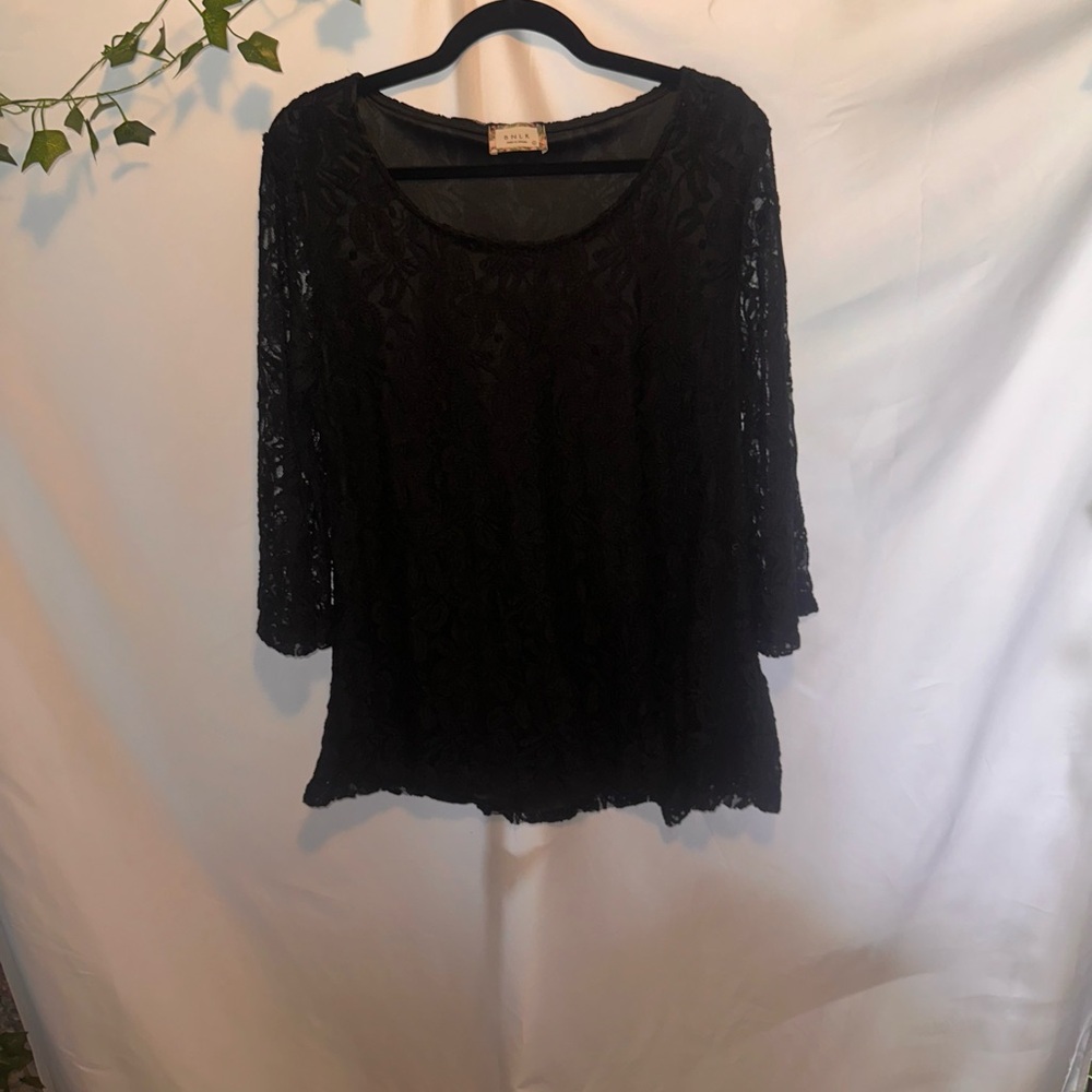 Women's Black Lace Scoop Neck Blouse by BLNK